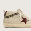 Mid Star pour femme en daim nacré avec étoile en cuir bordeaux et empiècements nacrés et brodés