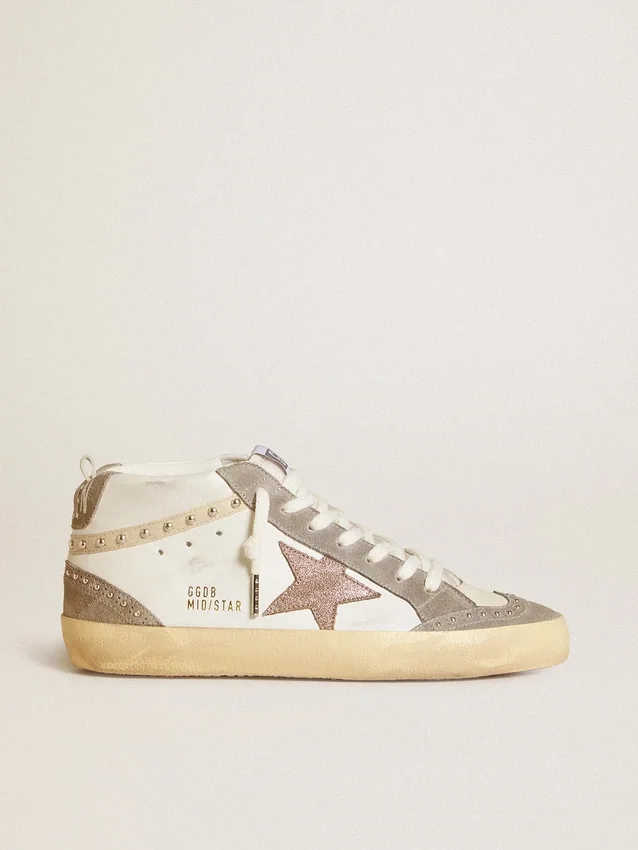 Mid Star pour femme en nappa et daim avec étoile en cuir métallisé marron clair
