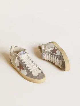 Mid Star pour femme en nappa et daim avec étoile en cuir métallisé marron clair
