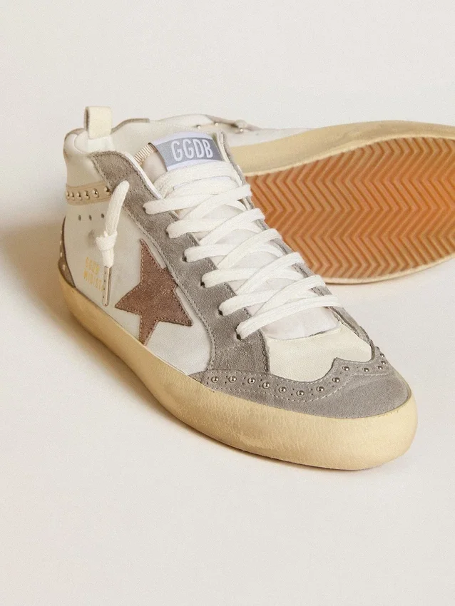 Mid Star pour femme en nappa et daim avec étoile en cuir métallisé marron clair