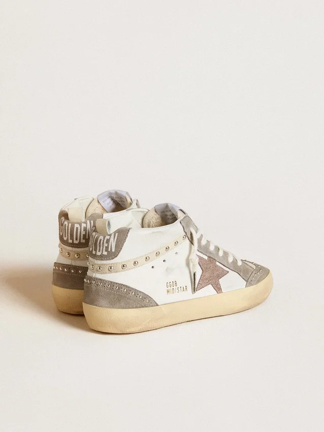 Mid Star pour femme en nappa et daim avec étoile en cuir métallisé marron clair
