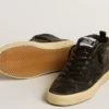 Mid Star pour femme en nappa noir avec étoile pailletée noire et empiècement en daim