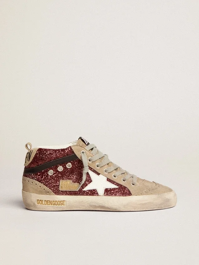 Mid Star pour femme en paillettes bordeaux avec empiècements gris et étoile blanche
