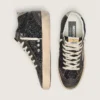 Mid Star pour femme en paillettes noires avec étoile et languette au talon en daim gris tourterelle