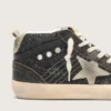 Mid Star pour femme en paillettes noires avec étoile et languette au talon en daim gris tourterelle