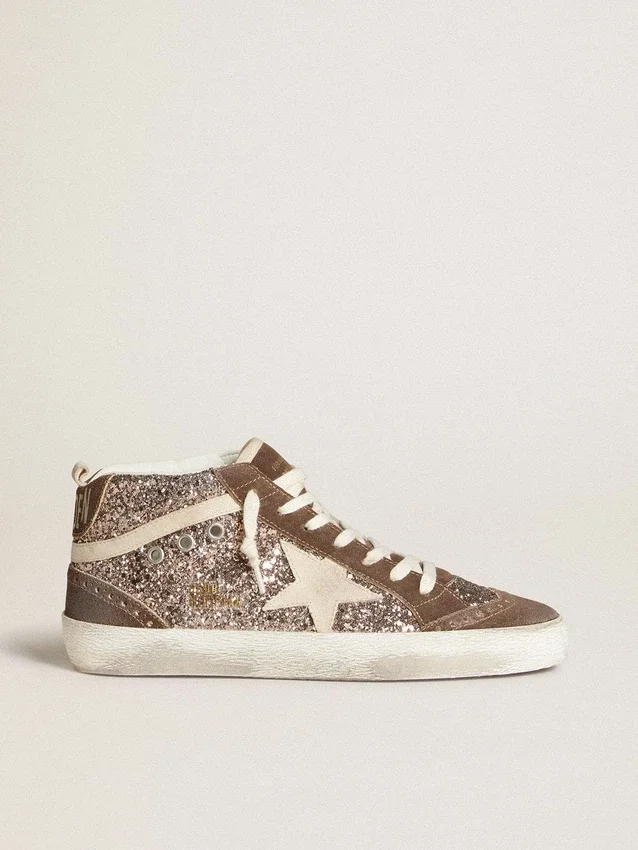 Mid Star pour femme à paillettes, avec étoile en daim nacré et empiècements en daim marron
