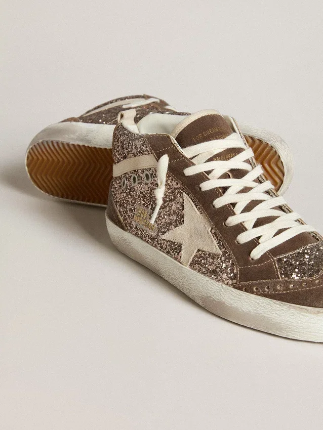 Mid Star pour femme à paillettes, avec étoile en daim nacré et empiècements en daim marron