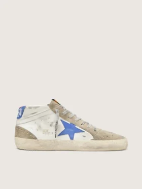 Mid Star pour homme avec étoile en cuir bleu et empiècements en daim gris tourterelle