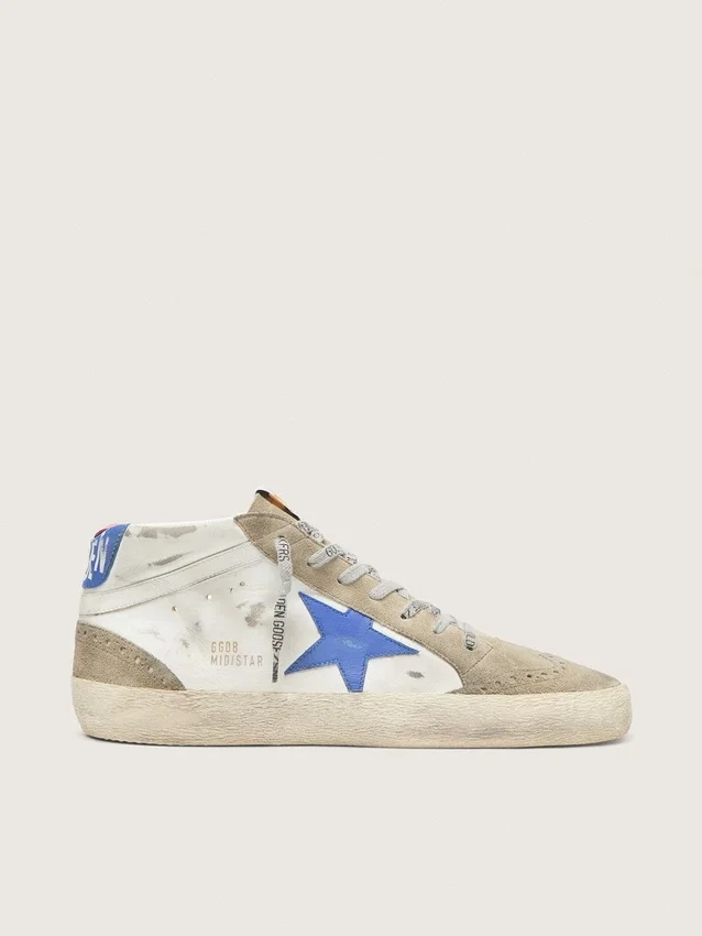Mid Star pour homme avec étoile en cuir bleu et empiècements en daim gris tourterelle