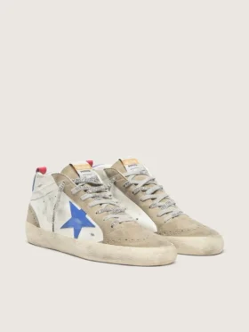 Mid Star pour homme avec étoile en cuir bleu et empiècements en daim gris tourterelle
