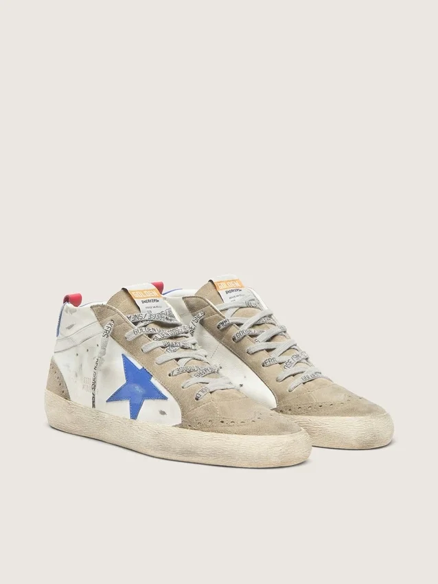 Mid Star pour homme avec étoile en cuir bleu et empiècements en daim gris tourterelle
