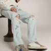 Mid Star pour homme avec étoile en cuir bleu et empiècements en daim gris tourterelle