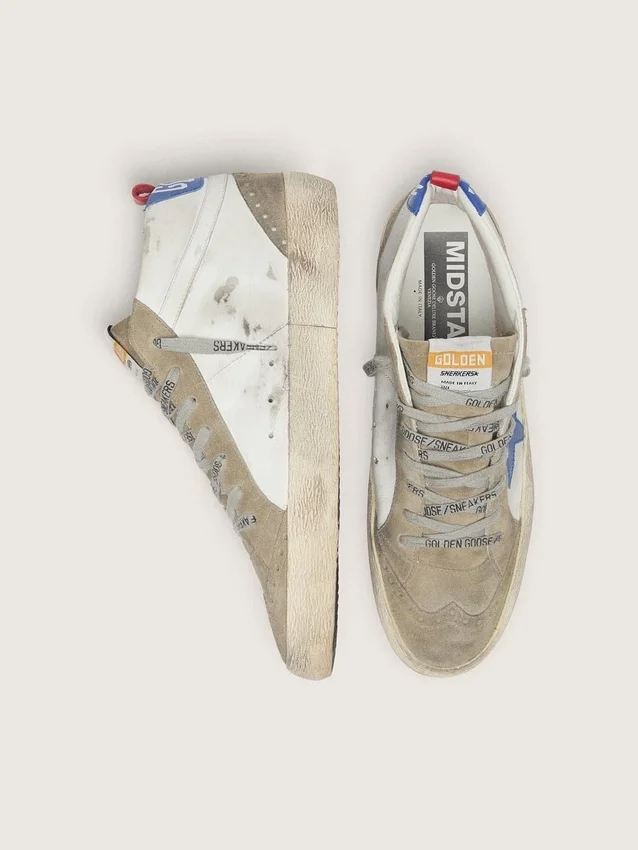 Mid Star pour homme avec étoile en cuir bleu et empiècements en daim gris tourterelle