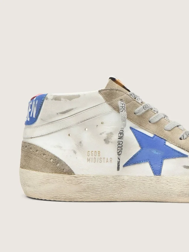 Mid Star pour homme avec étoile en cuir bleu et empiècements en daim gris tourterelle