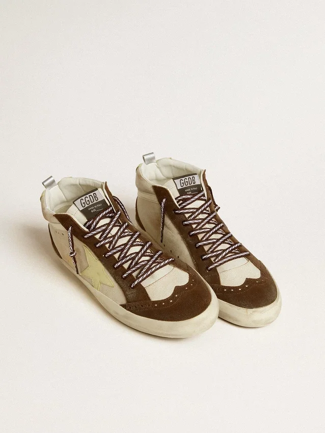 Mid Star pour homme en beige pailleté avec étoile en daim jaune et bande en coton