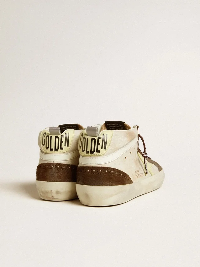 Mid Star pour homme en beige pailleté avec étoile en daim jaune et bande en coton