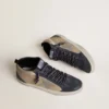 Mid Star pour homme en daim beige et bleu avec étoile en cuir nappa gris et bande en cuir blanc