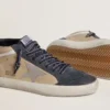 Mid Star pour homme en daim beige et bleu avec étoile en cuir nappa gris et bande en cuir blanc