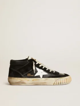 Mid Star pour homme en nappa et daim noirs avec étoile en cuir blanc