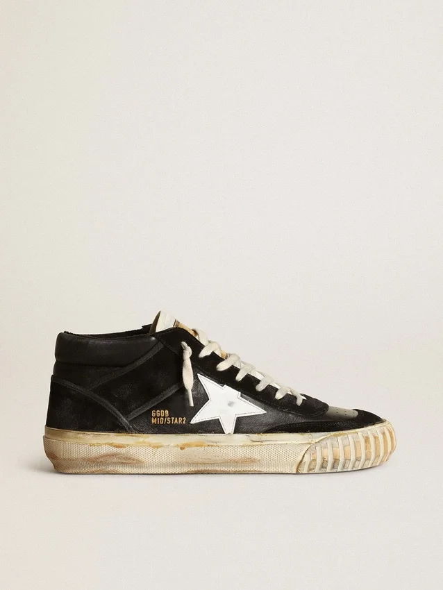 Mid Star pour homme en nappa et daim noirs avec étoile en cuir blanc