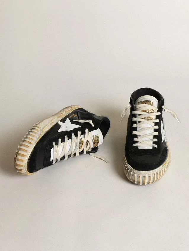Mid Star pour homme en nappa et daim noirs avec étoile en cuir blanc