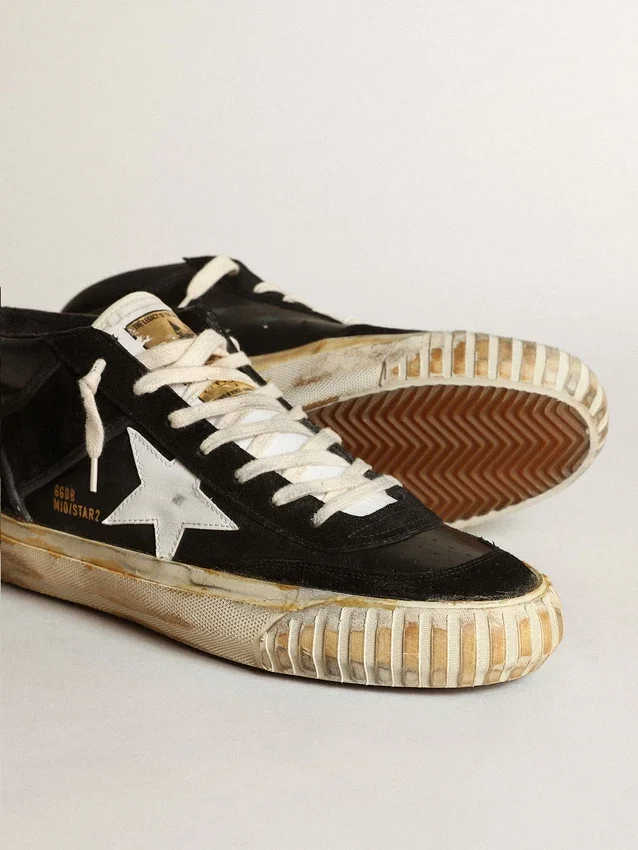 Mid Star pour homme en nappa et daim noirs avec étoile en cuir blanc