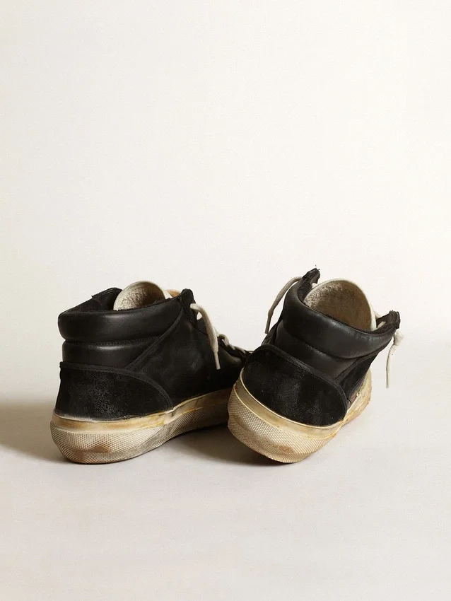 Mid Star pour homme en nappa et daim noirs avec étoile en cuir blanc