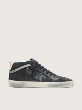Mid Star pour homme en nubuck avec étoile en cuir noir et bande argentée