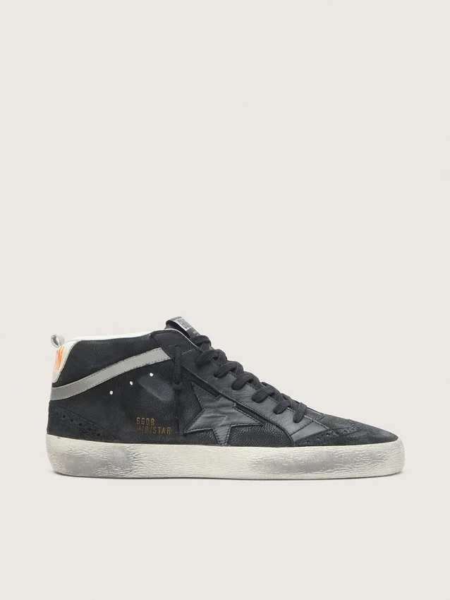 Mid Star pour homme en nubuck avec étoile en cuir noir et bande argentée
