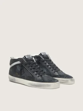 Mid Star pour homme en nubuck avec étoile en cuir noir et bande argentée