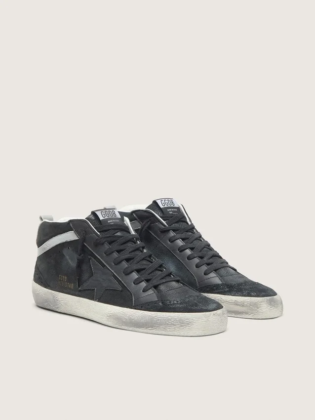 Mid Star pour homme en nubuck avec étoile en cuir noir et bande argentée