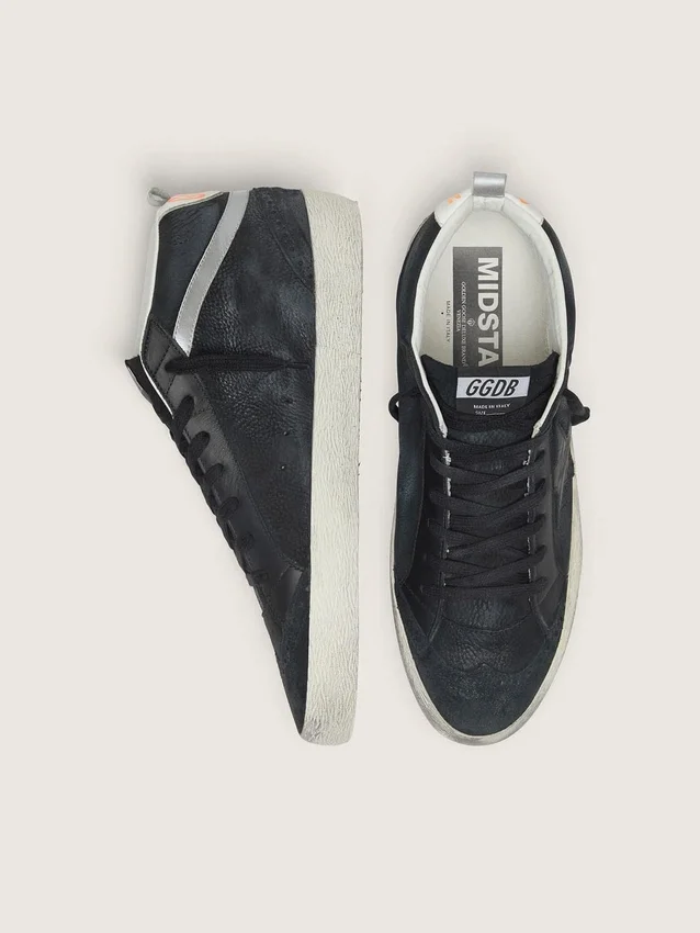 Mid Star pour homme en nubuck avec étoile en cuir noir et bande argentée