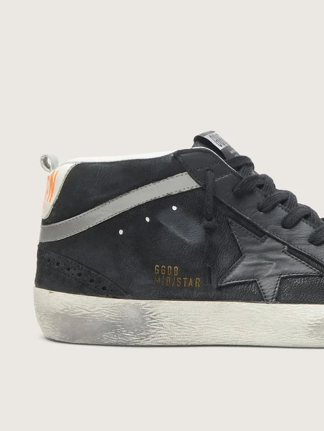 Mid Star pour homme en nubuck avec étoile en cuir noir et bande argentée