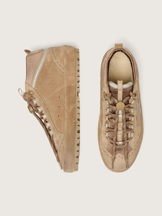 Mid Star Ski pour femme en daim caramel avec étoile en nubuck et languette de talon en daim