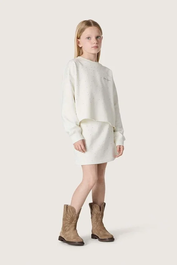 Mini-jupe Journey pour fille en molleton de coton blanc avec cristaux et broderies