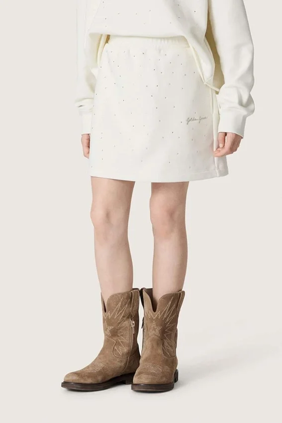 Mini-jupe Journey pour fille en molleton de coton blanc avec cristaux et broderies