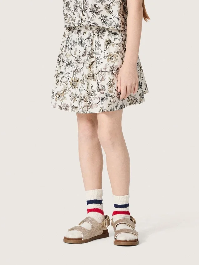 Mini-jupe Journey pour fille en toile de coton blanche à imprimé floral vert