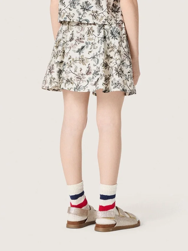 Mini-jupe Journey pour fille en toile de coton blanche à imprimé floral vert