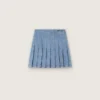 Mini-jupe plissée Journey pour filles en chambray de coton bleu clair avec logo brodé