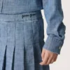 Mini-jupe plissée Journey pour filles en chambray de coton bleu clair avec logo brodé