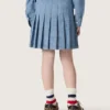 Mini-jupe plissée Journey pour filles en chambray de coton bleu clair avec logo brodé