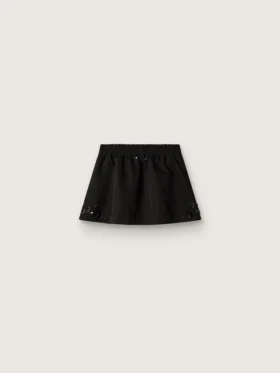 Mini-jupe pour femme en sergé de coton noir avec broderie florale en paillettes