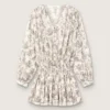 Mini-robe en coton pour femme à imprimé floral noir et blanc