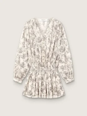 Mini-robe en coton pour femme à imprimé floral noir et blanc