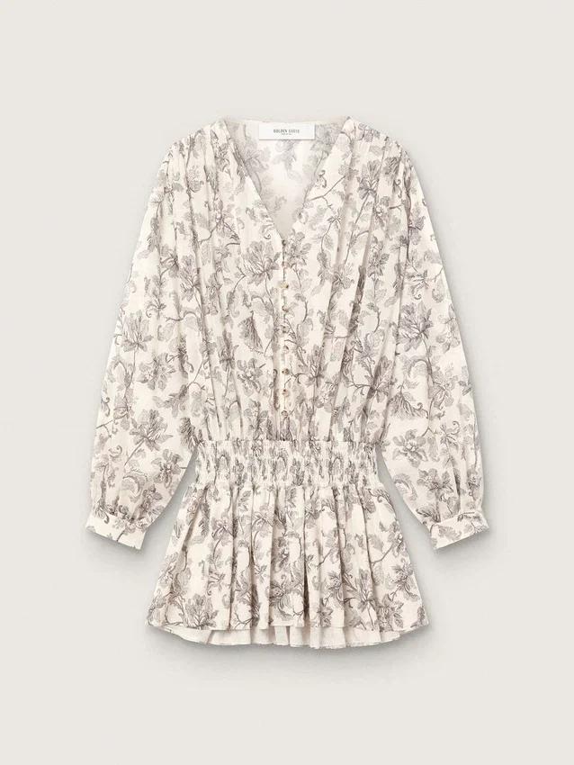 Mini-robe en coton pour femme à imprimé floral noir et blanc