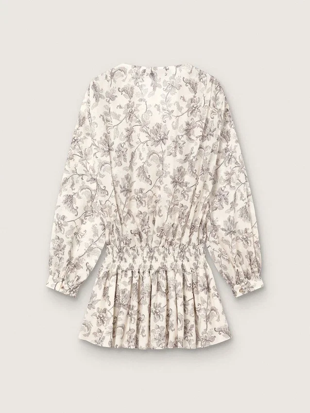 Mini-robe en coton pour femme à imprimé floral noir et blanc