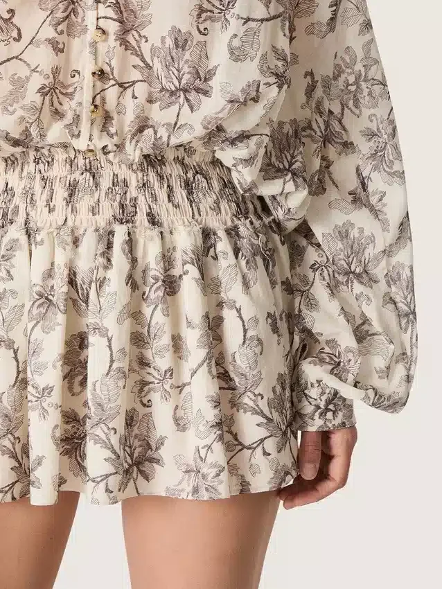Mini-robe en coton pour femme à imprimé floral noir et blanc