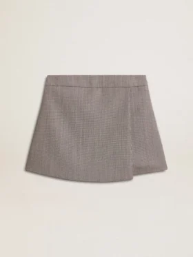 Mini-short gris pour femme en laine à motif pied-de-poule