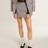 Mini-short gris pour femme en laine à motif pied-de-poule