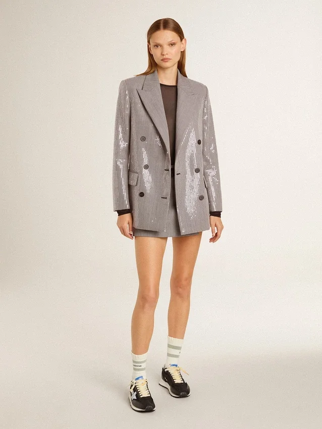 Mini-short gris pour femme en laine à motif pied-de-poule